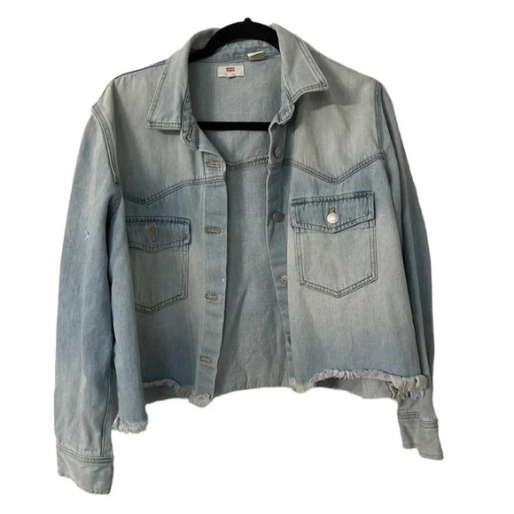 Levi's Jackets & Blazers - Levi's Addison Light Wash Denim Distressed Jacket with Raw Hem Size S GUC